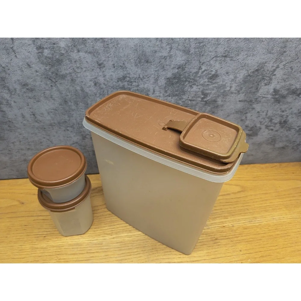 Lot of  3  Brown Lid Tupperware‎ Modular Mates - Storage